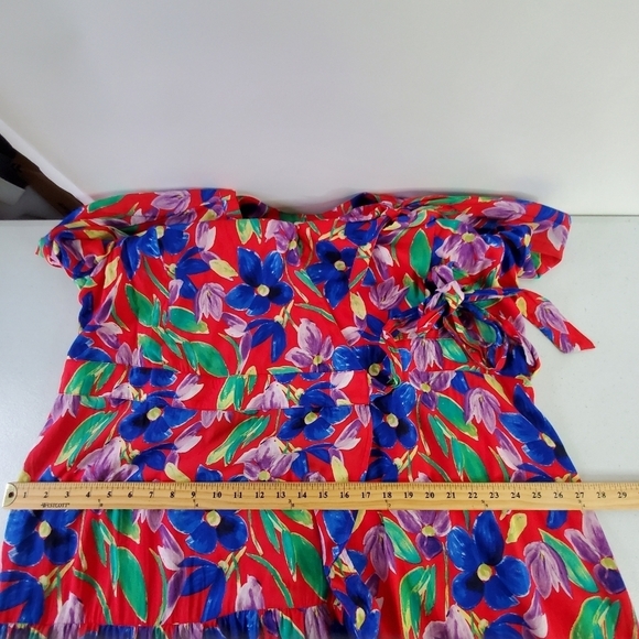 Skies Are Blue Floral Wrap Dress Size 2X Maxi Tiered Tie Sleeve Colorful Party - Picture 9 of 16